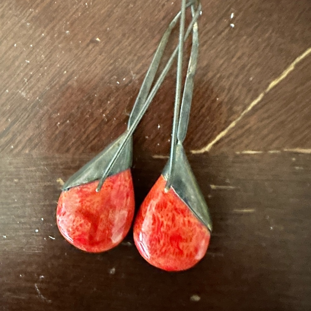 Southwest Red Coral Drop Earrings – Artisan Style